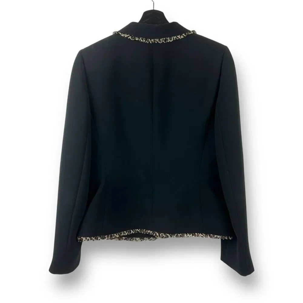 Studio Tahari Women's‎ 8 Cheetah Print Trim Black Blazer Jacket Elevated Basic